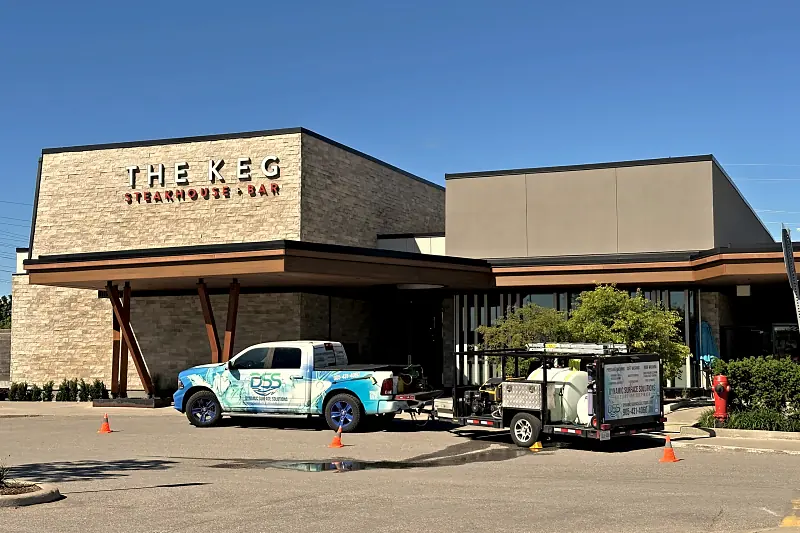 DSS truck and equipment trailer on a commercial job at a local restaurant in Oshawa