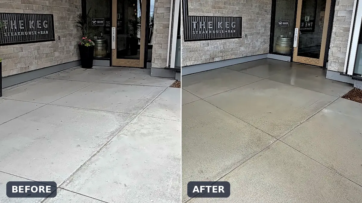 Before and after: commercial concrete cleaned at a local restaurant in Oshawa